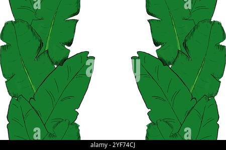 African tropical leaf frame vertical seamless border pattern. Vector background in graphic. Paradise vertical border template with lush tropic thicket Stock Vector