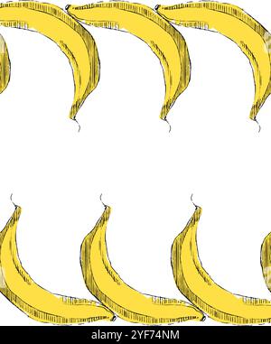 Tropical banana fruits in graphic. Horizontal border seamless border pattern banner. Vector illustration Stock Vector