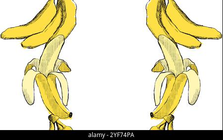 Fruits banana vector template. Vertical seamless border pattern in graphic. Abstract fruits illustration. Stock Vector