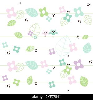 Spring Seamless colorful pattern with owls Stock Vector