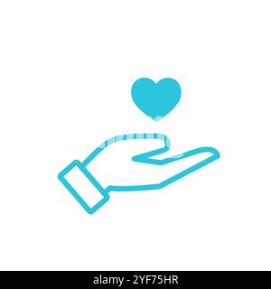 Care, caring heart, hand with heart icon. Isolated on white background. From blue icon set. Stock Vector
