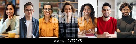Diverse group of young adults engaging in creative collaboration indoors Stock Photo