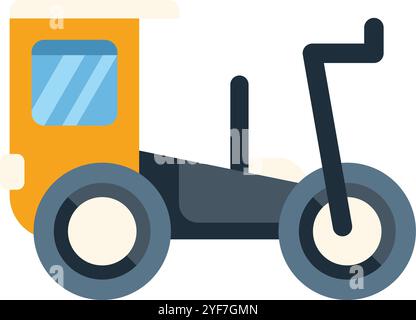 Modern three wheeled compact tractor driving side view flat color icon for apps and websites Stock Vector