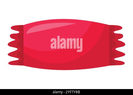 A glossy red candy wrapped in a simple, rectangular, red wrapper with wavy edges. The shiny surface and clean design make it a vibrant, eye-catching Stock Vector