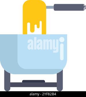 This icon features a fondue pot melting cheese for dipping food on a fork, perfect for representing swiss cuisine or a cozy night in Stock Vector