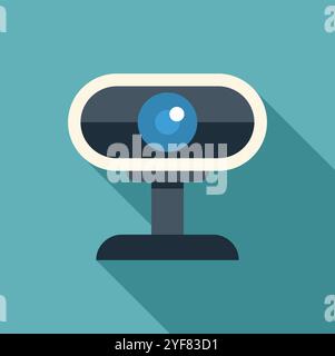 Modern webcam is recording video in flat design with long shadow on turquoise background Stock Vector
