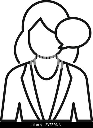 Businesswoman is actively communicating, conveying information and ideas through a speech bubble, symbolizing effective leadership and dialogue in corporate environment Stock Vector