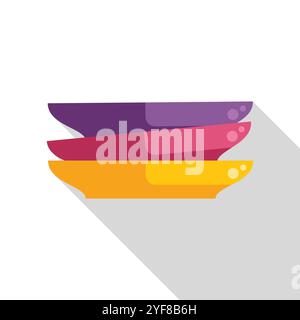 Three empty plates stacked together, ready for a meal, creating a colorful and inviting image Stock Vector