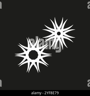 Starburst shapes. Abstract radial icons. White pattern on black. Geometric vector design. Stock Vector
