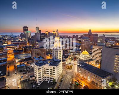 Buffalo, New York, USA downtown city skyline at golden hour. Stock Photo