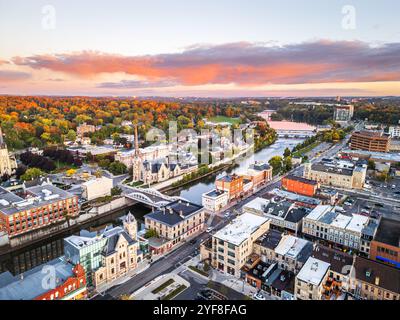 Cambridge, Ontario, Canada overlooking the Grand River at dawn. Stock Photo