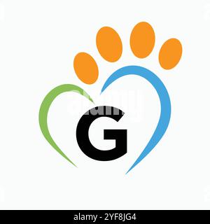 Letter G Pet Logo Design Concept With Paw and Heart Symbol Vector Stock Vector