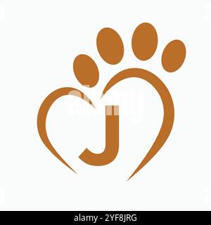 Letter J Pet Logo Design Concept With Paw and Heart Symbol Vector Stock Vector