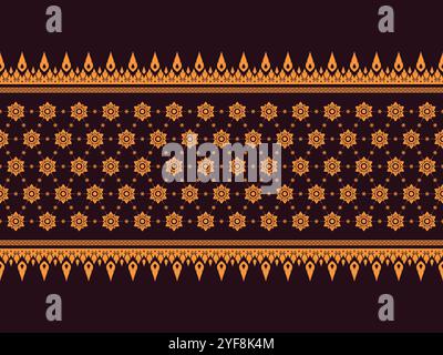 Golden Thai art floral seamless pattern on dark red for fabric or textile prints, wallpaper, and other prints Stock Vector