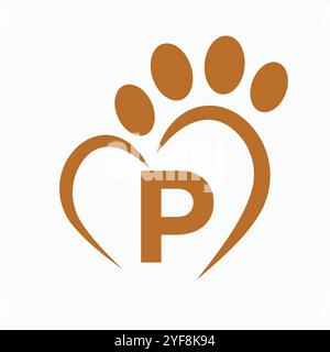 Letter P Pet Logo Design Concept With Paw and Heart Symbol Vector Stock Vector