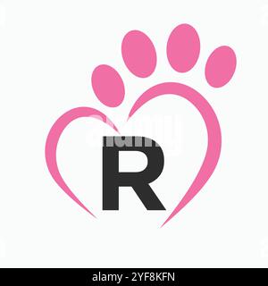 Letter R Pet Logo Design Concept With Paw and Heart Symbol Vector Stock Vector