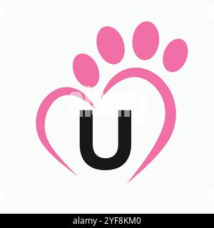 Letter U Pet Logo Design Concept With Paw and Heart Symbol Vector Stock Vector