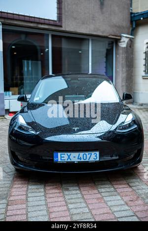 Riga, Latvia August 15, 2023 - The Tesla Model 3 is a luxury all ...