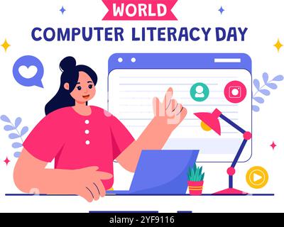 World Computer Literacy Day Vector Illustration on December 2, Featuring Books and Media Equipment to Promote Education in a Flat Style Background Stock Vector