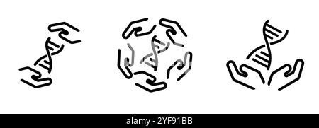 Genetic gene DNA hand take care logo icon set collection line stroke design symbol of biotechnology genome genetic research company foundation Stock Vector
