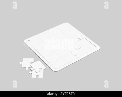 White Jigsaw Puzzle Mockup 3D Render Stock Photo
