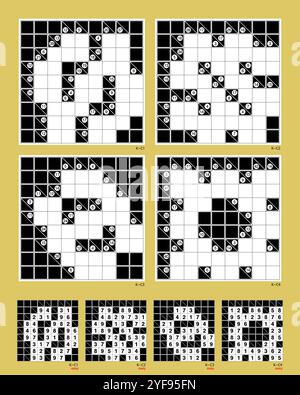 Kakuro puzzles vector set 03 MK II. 9x9 grid. Rotational and full symmetry. Easy (4). Stock Vector