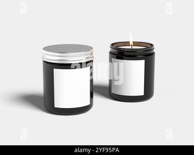 Blank Two Candle Mugs With White Label 3D Mockup Isolated Stock Photo