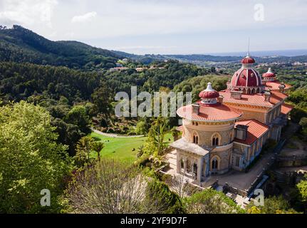 The Monserrate Palace in Sintra. Aerial drone panorama of Famous place in Portugal Stock Photo