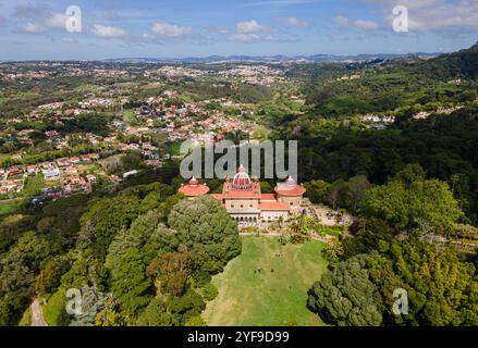 The Monserrate Palace in Sintra. Aerial drone panorama of Famous place in Portugal Stock Photo