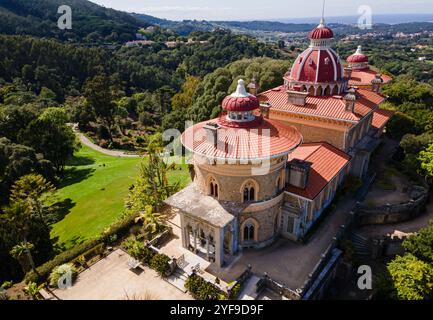 The Monserrate Palace in Sintra. Aerial drone panorama of Famous place in Portugal Stock Photo