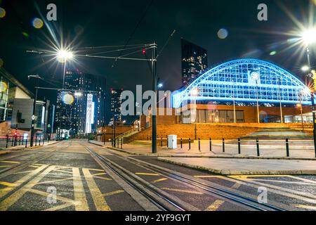 Manchester, UK. September 15, 2021: Night view of the Manchester Central Convention Complex, Central Train Station also Cultural Site For Music and Ar Stock Photo