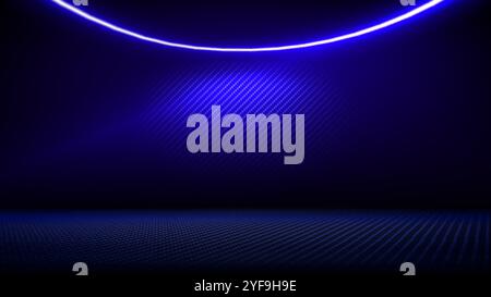 Studio interior with carbon fiber texture. Modern carbon fiber textured blue black interior, light. Background for mounting, product placement. Vector Stock Vector