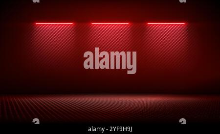 Studio interior with carbon fiber texture. Modern carbon fiber textured red black interior with light. Background for mounting, product placement Stock Vector