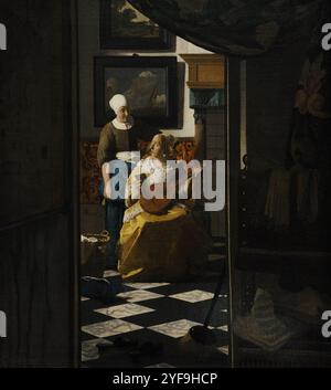 Johannes Vermeer (1632-1675). Dutch painter. The Love Letter, ca. 1669-1670. Oil on canvas, 44 x 98,5 cm. Rijksmuseum. Amsterdam, Netherlands. Stock Photo