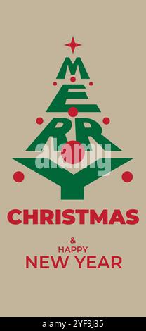 Merry christmas and happy new year wallpaper, greeting card. Christmas tree, balls. Simple flat design for invitation, greeting card, wallpaper. Party Stock Vector