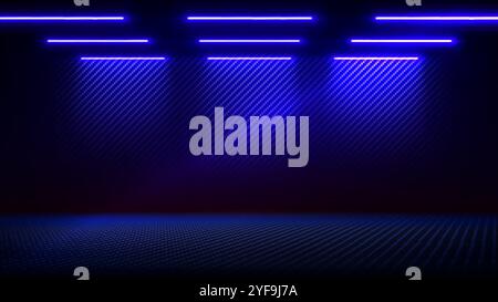 Studio interior with carbon fiber texture. Modern carbon fiber textured blue black interior with light. Background for mounting, product placement Stock Vector