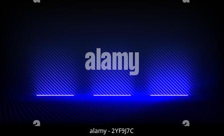 Studio interior with carbon fiber texture. Modern carbon fiber textured blue black interior with light. Background for mounting, product placement Stock Vector