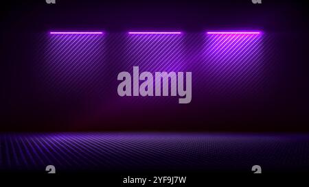 Studio interior with carbon fiber texture. Modern carbon fiber textured pink purple black interior with light. Background for mounting, product Stock Vector