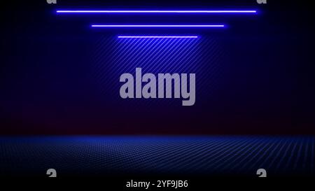 Studio interior with carbon fiber texture. Modern carbon fiber textured blue black interior with light. Background for mounting, product placement Stock Vector