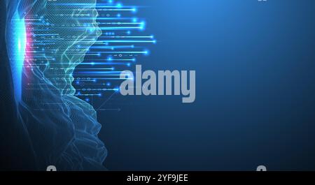 Big Data. Abstract digital futuristic wireframe vector illustration on technology background. Data mining and management concept. Hand drawn art. Stock Vector