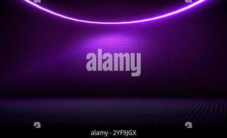 Studio interior with carbon fiber texture. Modern carbon fiber textured pink purple black interior with light. Background for mounting, product place Stock Vector