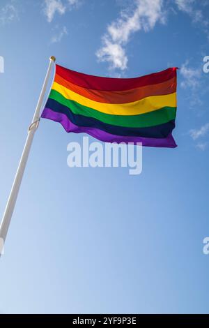 Low angle view of rainbow against sky Stock Photo