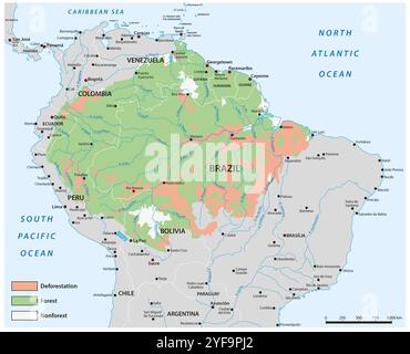 Map of the condition of the Amazon rainforest Stock Photo