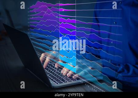 Big data analytics technology showcasing AI analysis for data-driven business intelligence. Visualization and insights with computing statistics for d Stock Photo