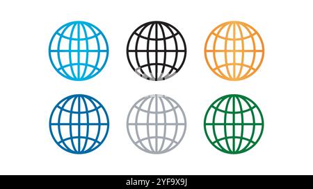 Professional vector illustrations included. Globe icon representing the World Wide Web (WWW), a universal symbol Stock Vector