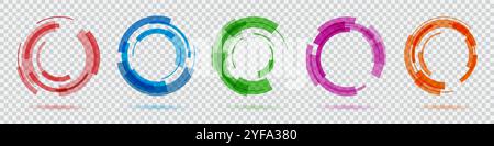 Abstract frames. Technology digital logo. Graphic shapes for background or icons. Color badges. Round optical borders. Circular motion. Geometric tran Stock Vector