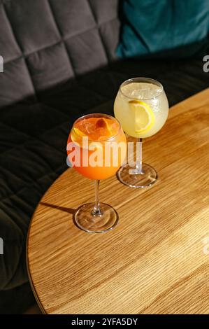 summer fruit cocktails are on the table Stock Photo