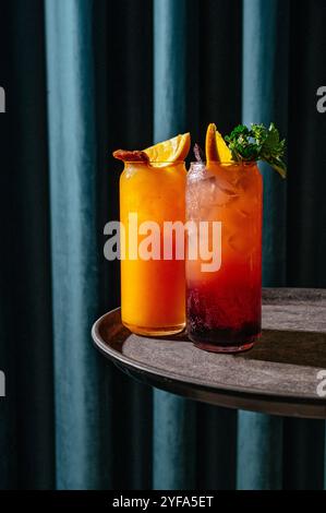 summer fruit cocktails are on the table Stock Photo