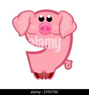 Cartoon number 9 like pink pig, figure Nine. Cartoon of number with a animal concept. Calligraphy, lettering, typography for your Education cards or Stock Vector