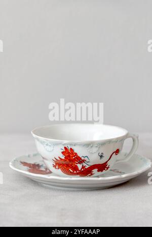 Dragon ornament of a Dresden brand porcelain cup and saucer Stock Photo